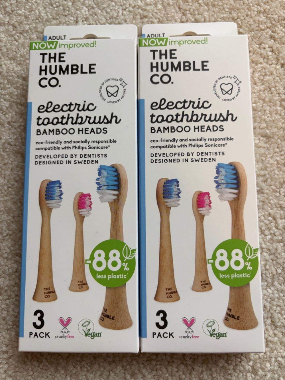The Humble Co. Electric Toothbrush Bamboo Heads - Blue & Pink